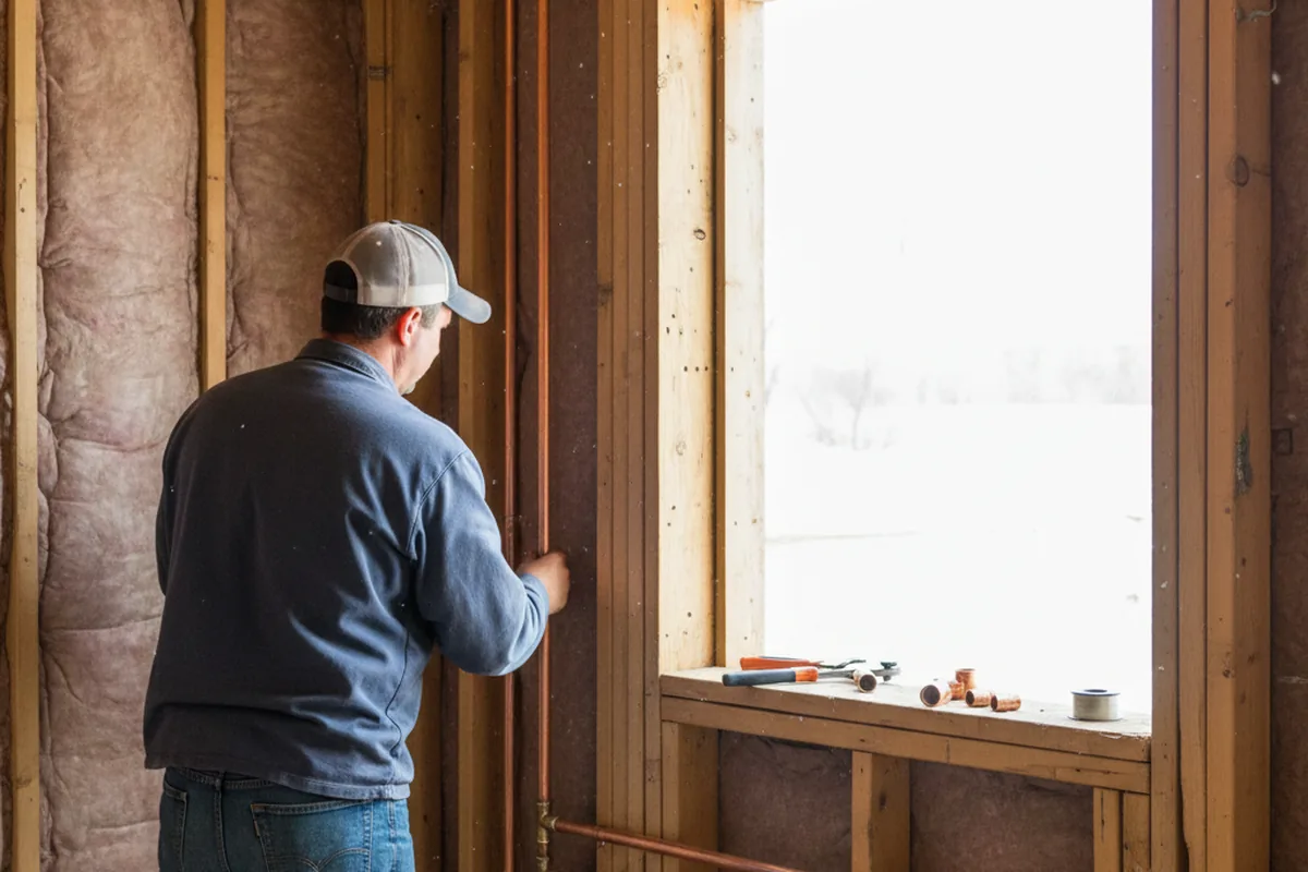 Licensed plumber running new copper supply lines in a New Sharon home